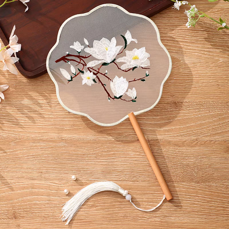 Embroidered round fan