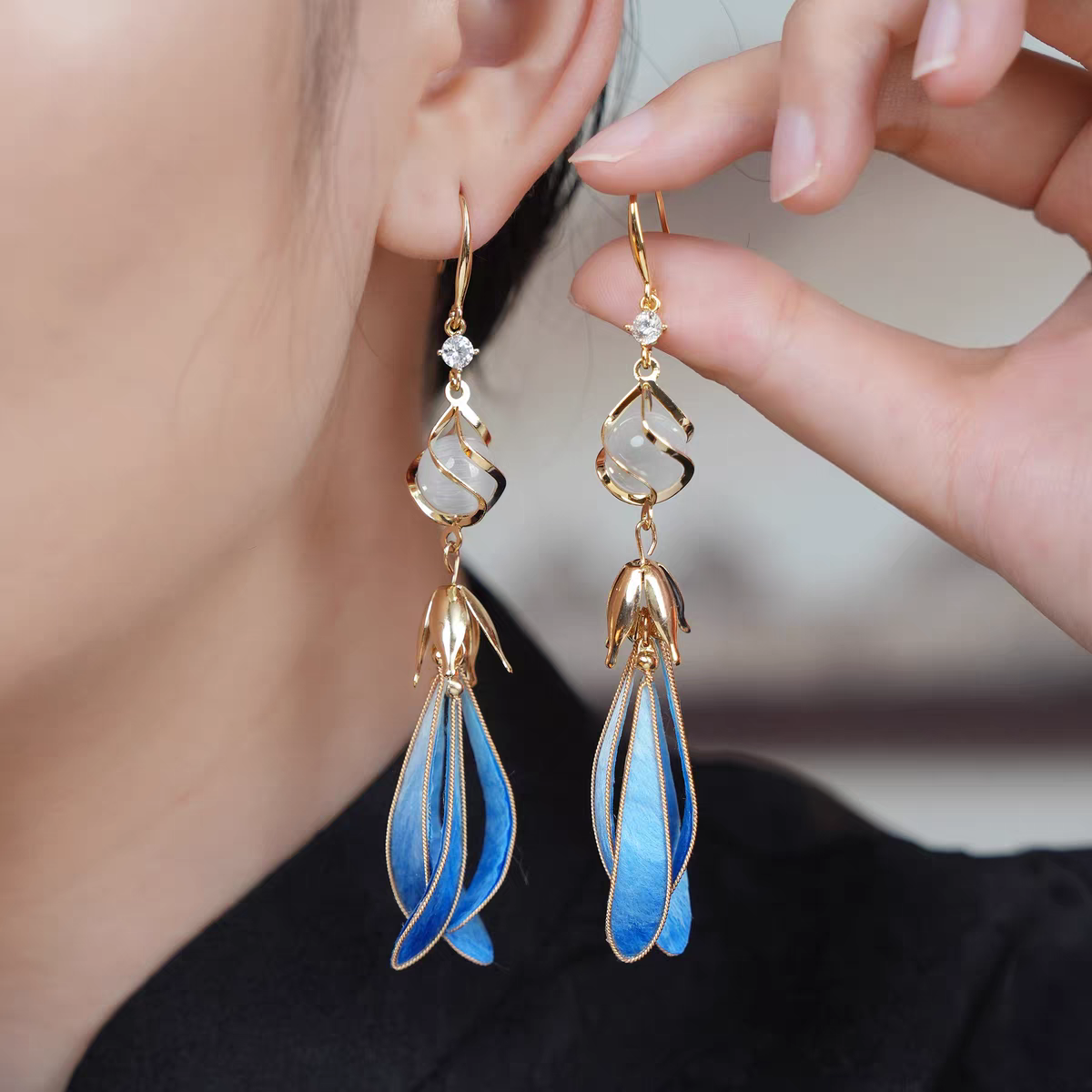 Chinese Ronghua Flower Earrings | Traditional Chinese Handmade Floral Earrings | Elegant Cultural Gift
