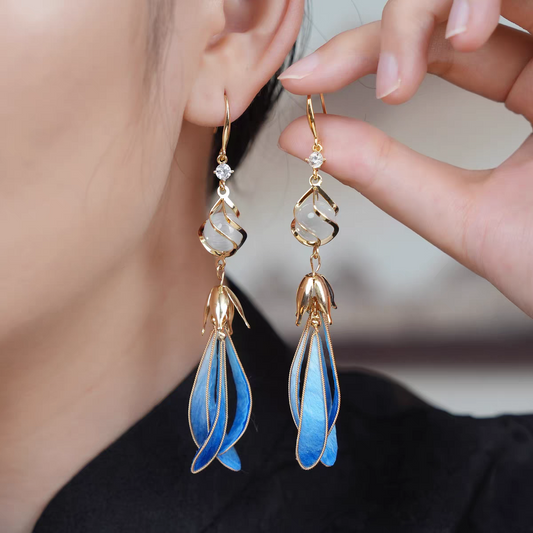 Chinese Ronghua Flower Earrings | Traditional Chinese Handmade Floral Earrings | Elegant Cultural Gift
