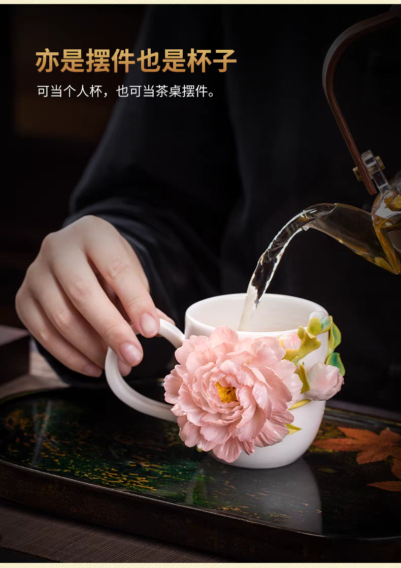 Handmade Ceramic Peony Flower Cup – Traditional Oriental Clay