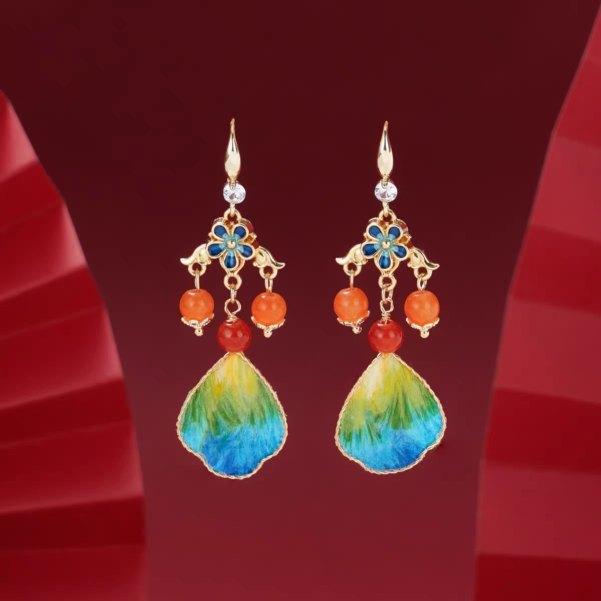 Chinese Ronghua Flower Earrings | Traditional Chinese Handmade Floral Earrings | Elegant Cultural Gift
