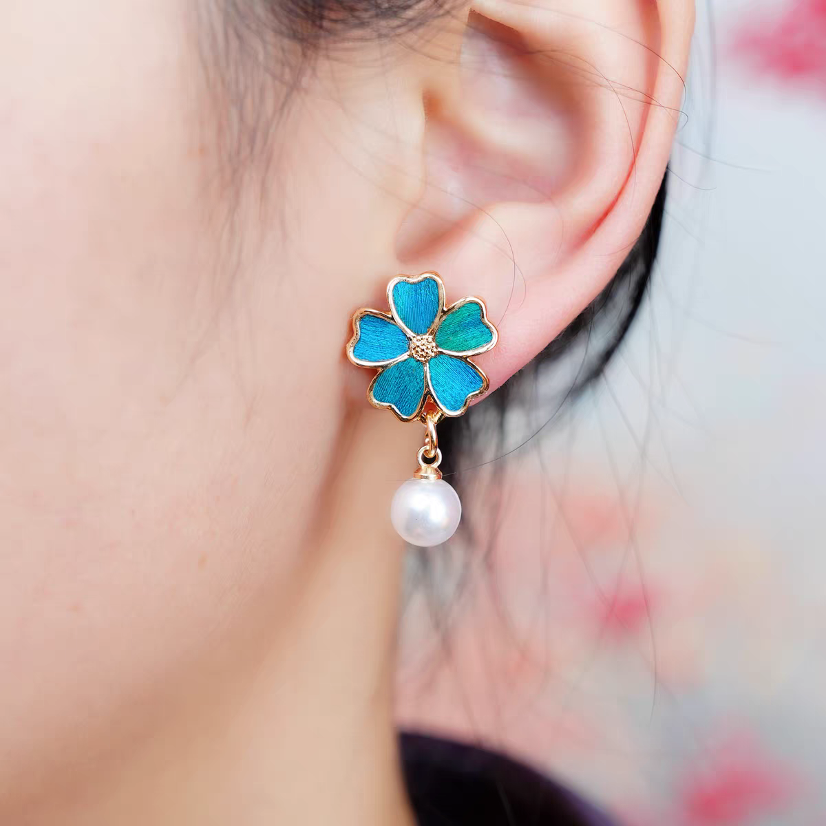 Chinese Ronghua Flower Earrings | Traditional Chinese Handmade Floral Earrings | Elegant Cultural Gift