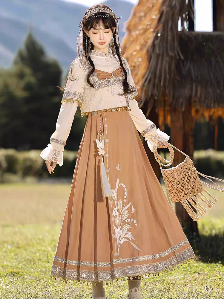 Modernized Hanfu-inspired dress with Chinese motifs