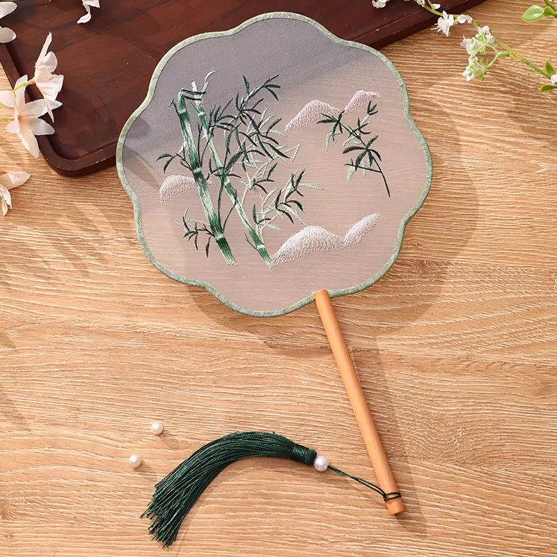 Embroidered round fan