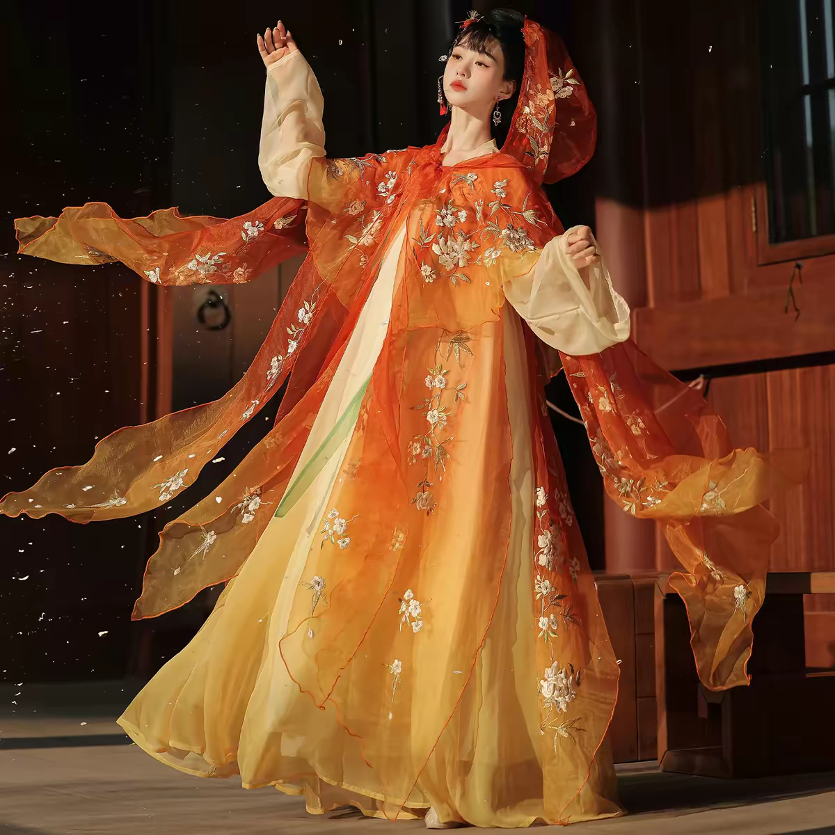 Tang Dynasty Style Chest-High Ruqun, Embroidered Oversleeves & Cloak Set – Ethereal Fairy-Core for Spring/Summer