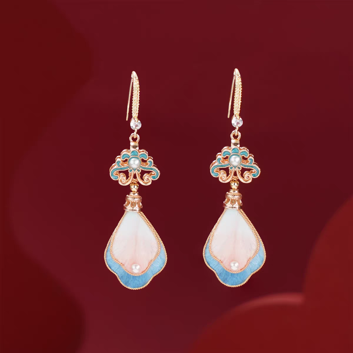 Chinese Ronghua Flower Earrings | Traditional Chinese Handmade Floral Earrings | Elegant Cultural Gift