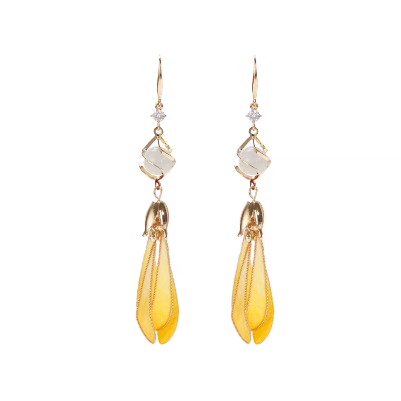 Chinese Ronghua Flower Earrings | Traditional Chinese Handmade Floral Earrings | Elegant Cultural Gift