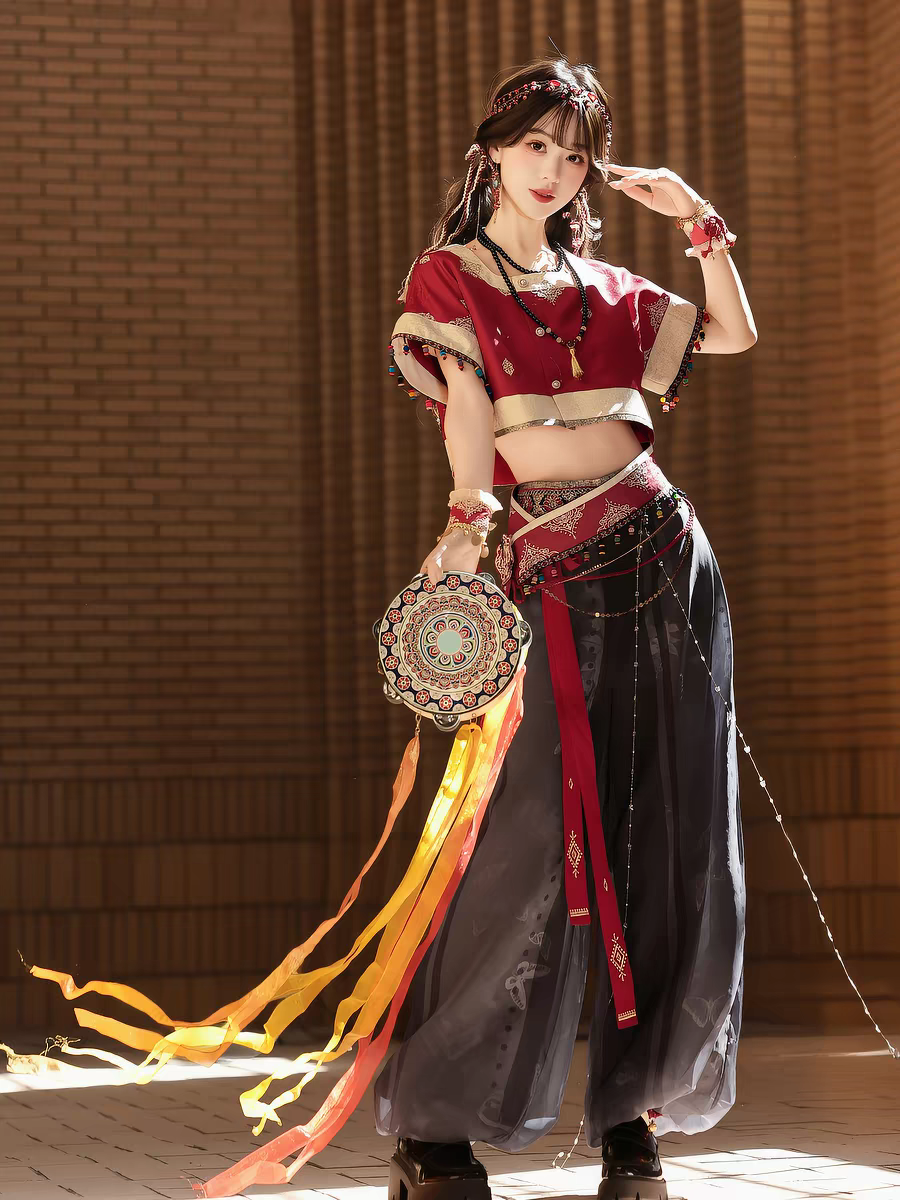 Dunhuang Flying Apsaras Hanfu — Exotic-style Han-element Tang Dynasty-style Lantern Pants & Red Top Set
