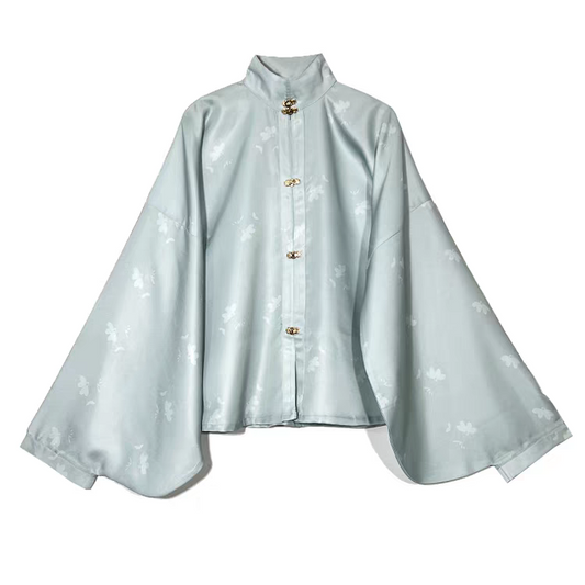 Chemise Hanfu pour femme à col montant, manches pipa et revers croisés