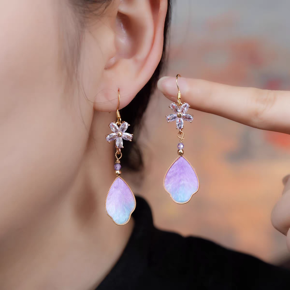 Chinese Ronghua Flower Earrings | Traditional Chinese Handmade Floral Earrings | Elegant Cultural Gift