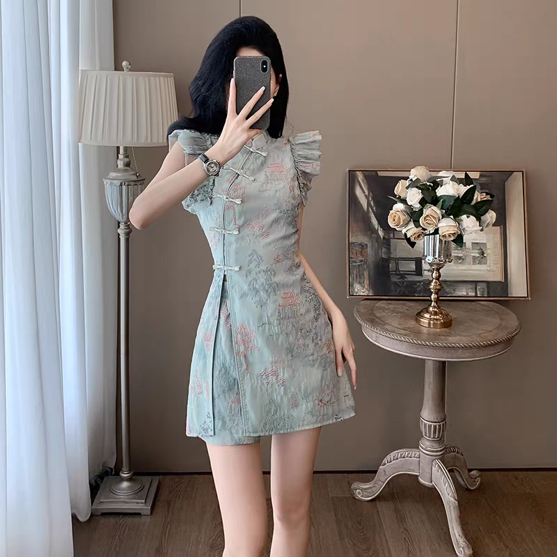 Set Dua Keping Cheongsam Cina Moden – Pakaian Gaya Cina Baharu | Penghantaran Antarabangsa Tersedia S-XL