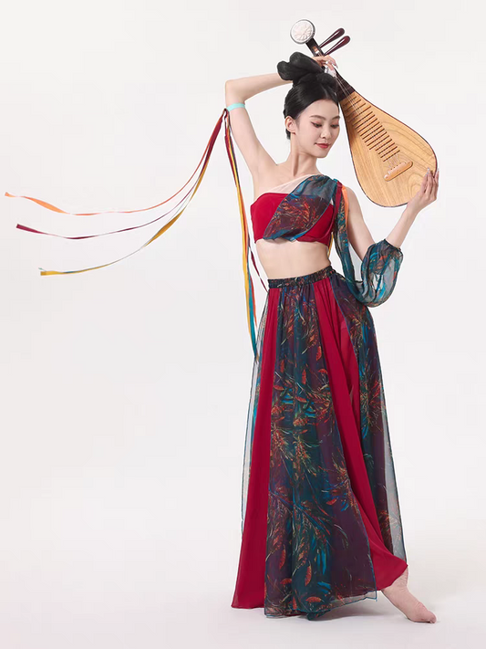 新款敦煌飞天舞蹈服演出服女飞天乐鼓飘逸西域民族风古典舞舞台装S-2XL/130-150