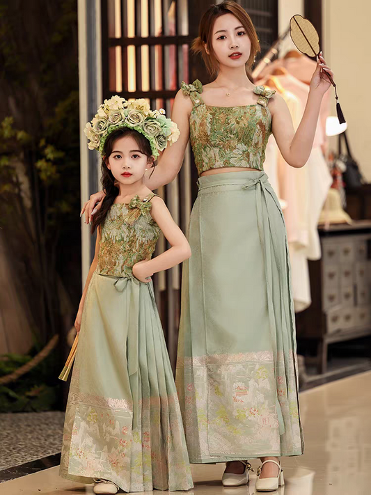 Mother and daughter matching horse-face skirts