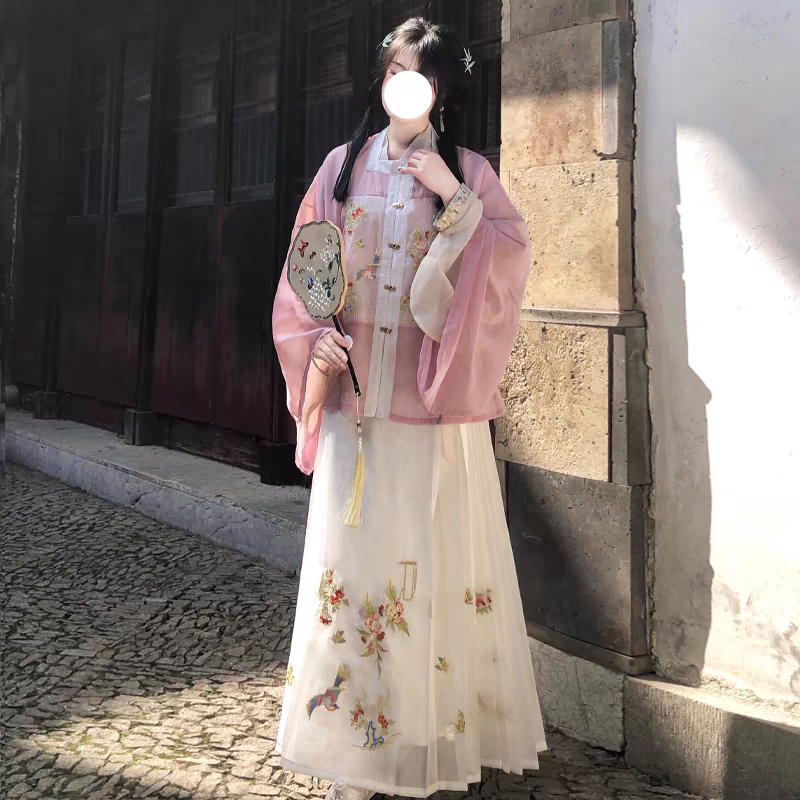 Matching set featuring a stand-collar top, *pipa* sleeves, and a *mamian* skirt S-4XL