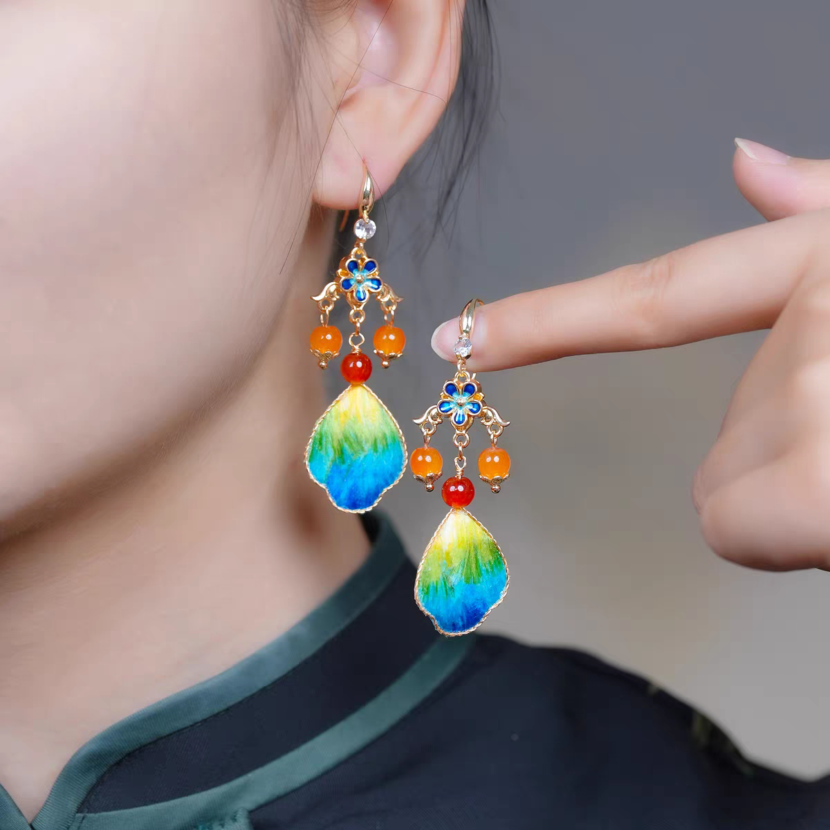 Chinese Ronghua Flower Earrings | Traditional Chinese Handmade Floral Earrings | Elegant Cultural Gift