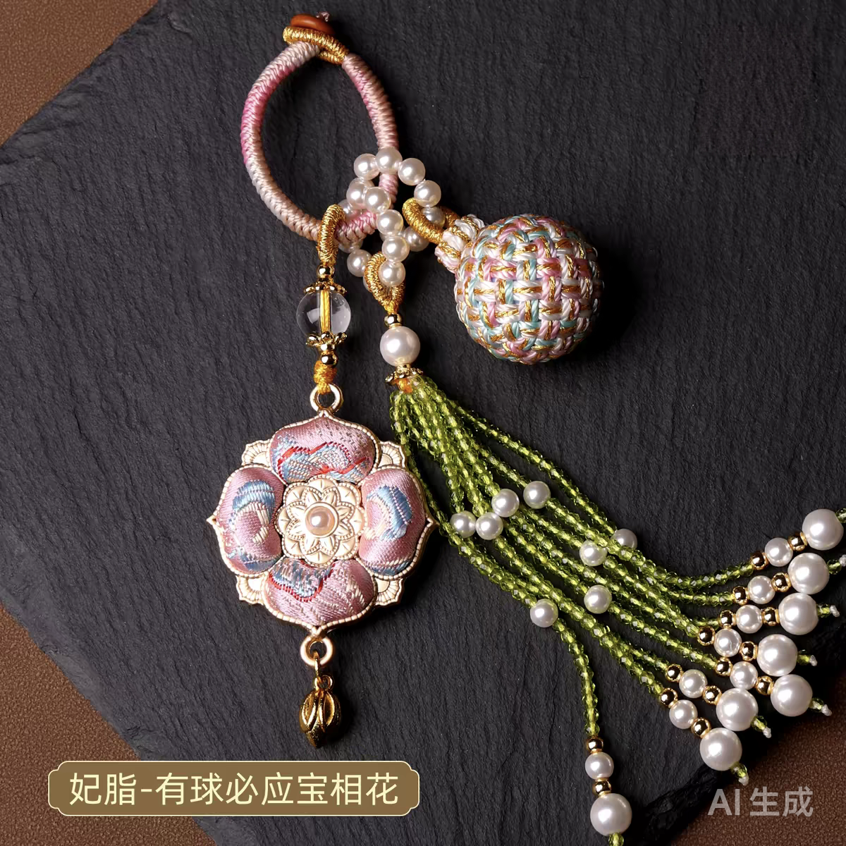 Song Brocade Treasure Flower Tassel Pendant – Chinese Silk Car Hanging, Keychain & Bag Charm
