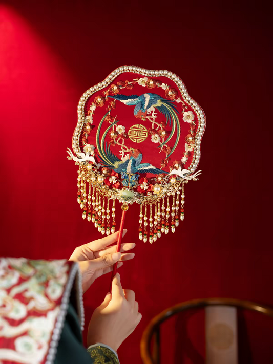 Double Happiness Wedding Fan – Traditional Chinese Bridal Fan, Perfect for Gifting
