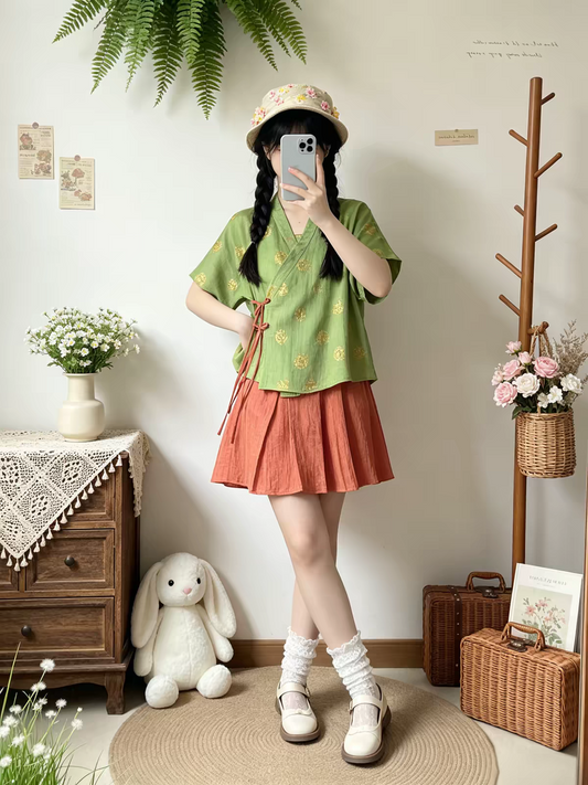 Casual Cross-Collar Hanfu Set with Shorts | Everyday Summer Hanfu