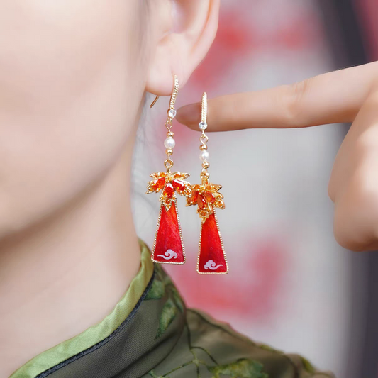 Chinese Ronghua Flower Earrings | Traditional Chinese Handmade Floral Earrings | Elegant Cultural Gift