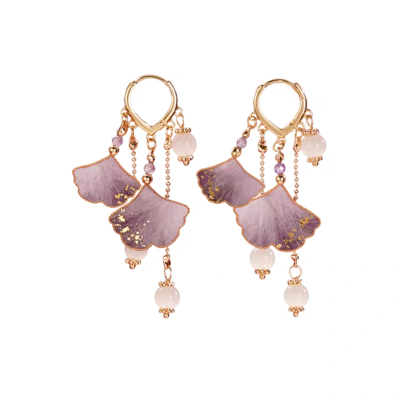 Chinese Ronghua Flower Earrings | Traditional Chinese Handmade Floral Earrings | Elegant Cultural Gift