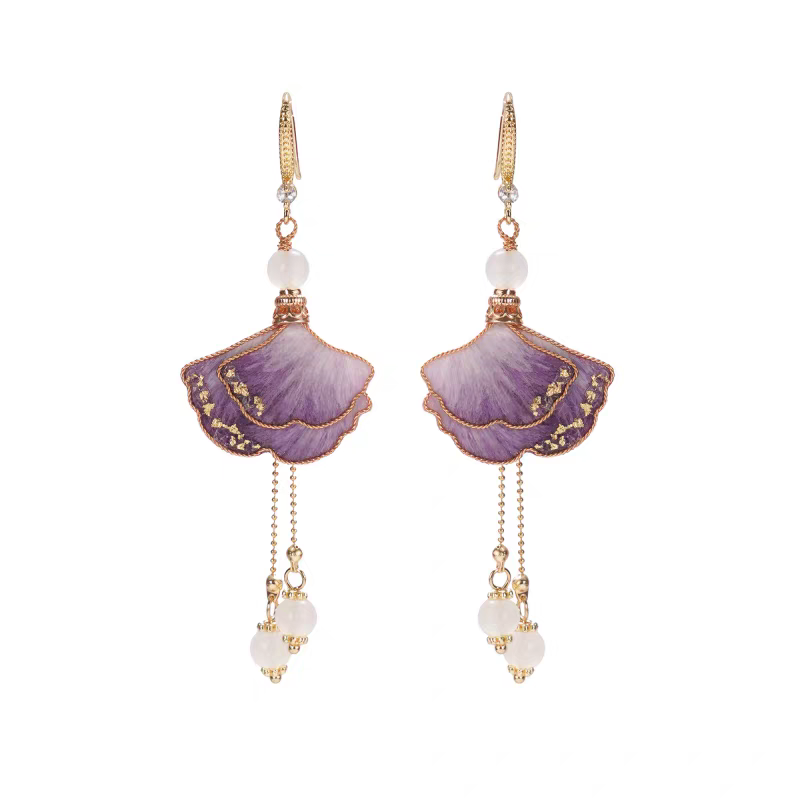 Chinese Ronghua Flower Earrings | Traditional Chinese Handmade Floral Earrings | Elegant Cultural Gift