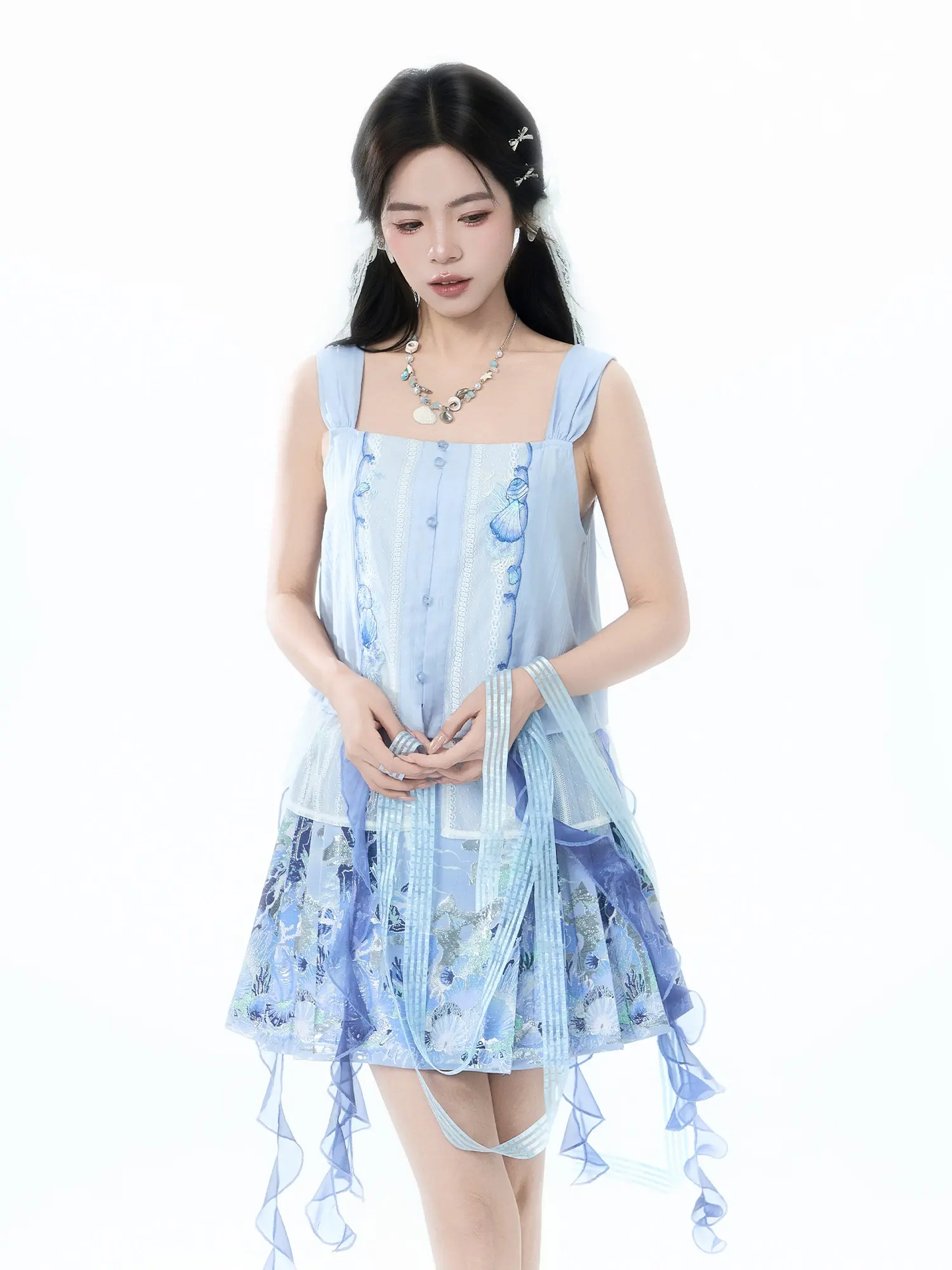 New Chinese-Style Gold-Woven Short Mamian Skirt & Camisole Set