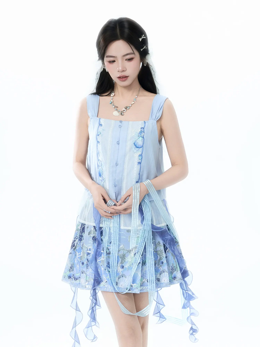 New Chinese-Style Gold-Woven Short Mamian Skirt & Camisole Set