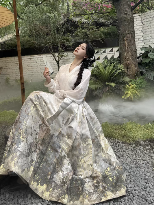 Gold‑Woven Mamian Skirt – Brocade Hanfu Skirt (single skirt) XS-XL
