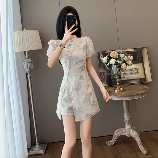 Modern Chinese Cheongsam Two Piece Set – New Chinese Style Outfit | International Shipping 新中式旗袍裤装两件套S-XL