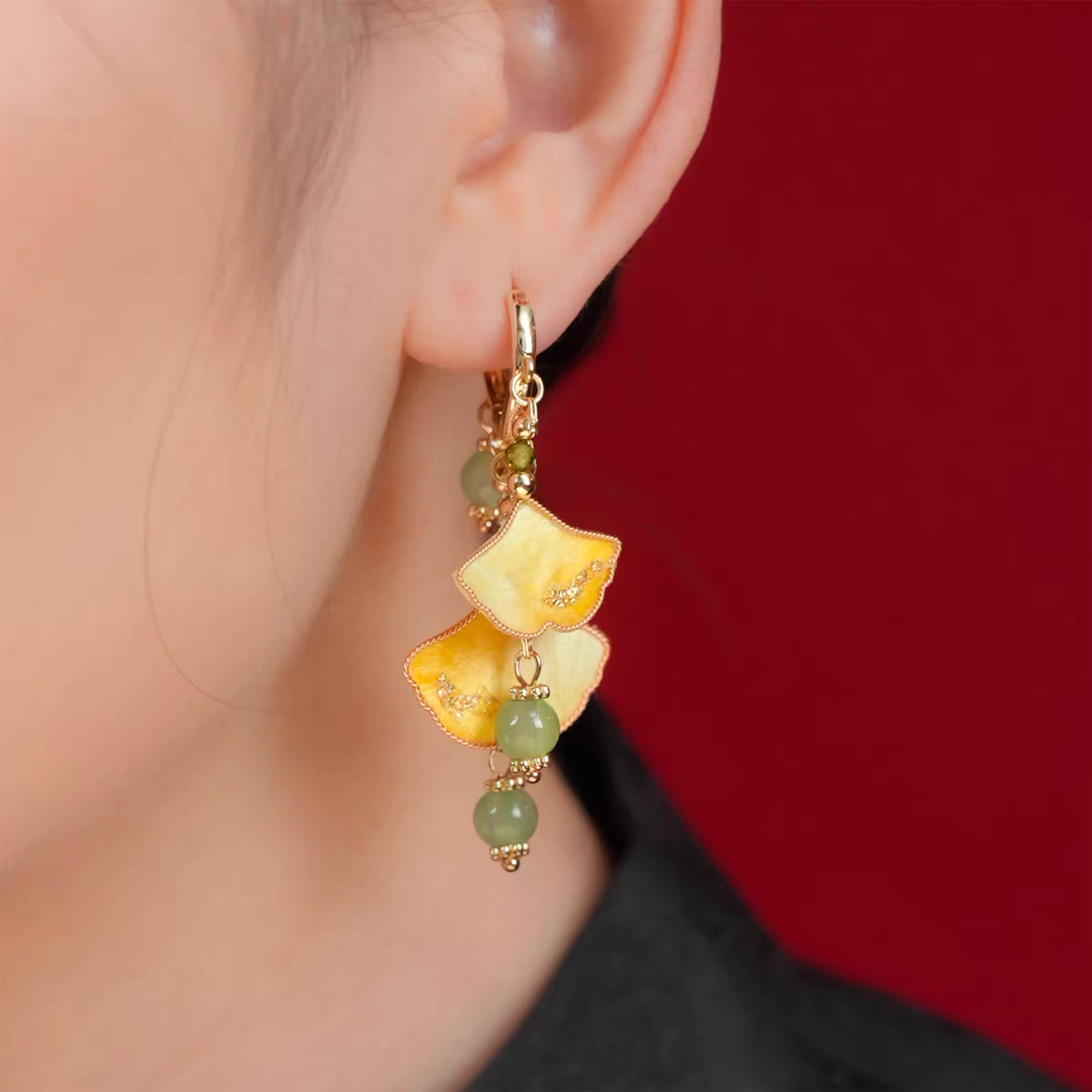 Chinese Ronghua Flower Earrings | Traditional Chinese Handmade Floral Earrings | Elegant Cultural Gift
