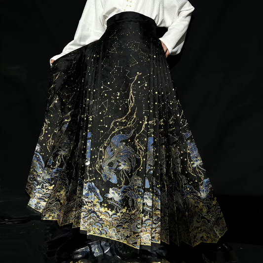 Heavy Embroidery Traditional Hanfu Mamian Skirt – Gold‑Woven Brocade (Single Skirt)