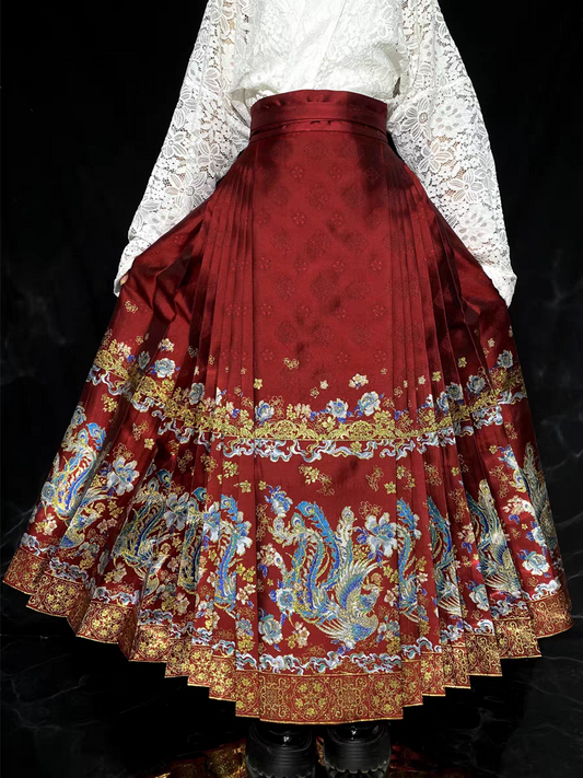 Heavy Embroidery Traditional Hanfu Mamian Skirt – Gold‑Woven Brocade (Single Skirt)