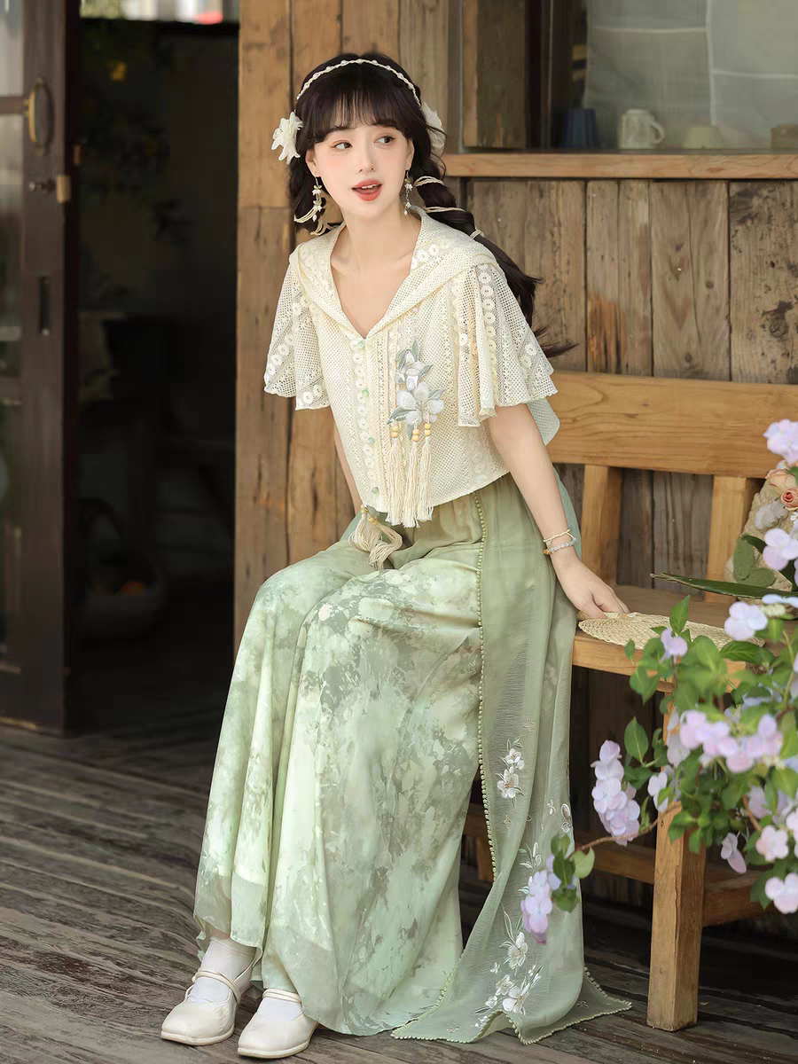 Han-style Song-style Pants改良汉服新中式汉元素宋裤子套装S-L