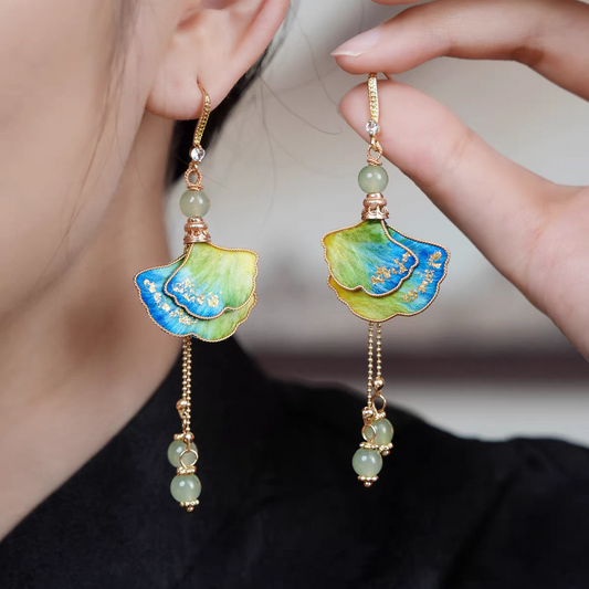 Chinese Ronghua Flower Earrings | Traditional Chinese Handmade Floral Earrings | Elegant Cultural Gift