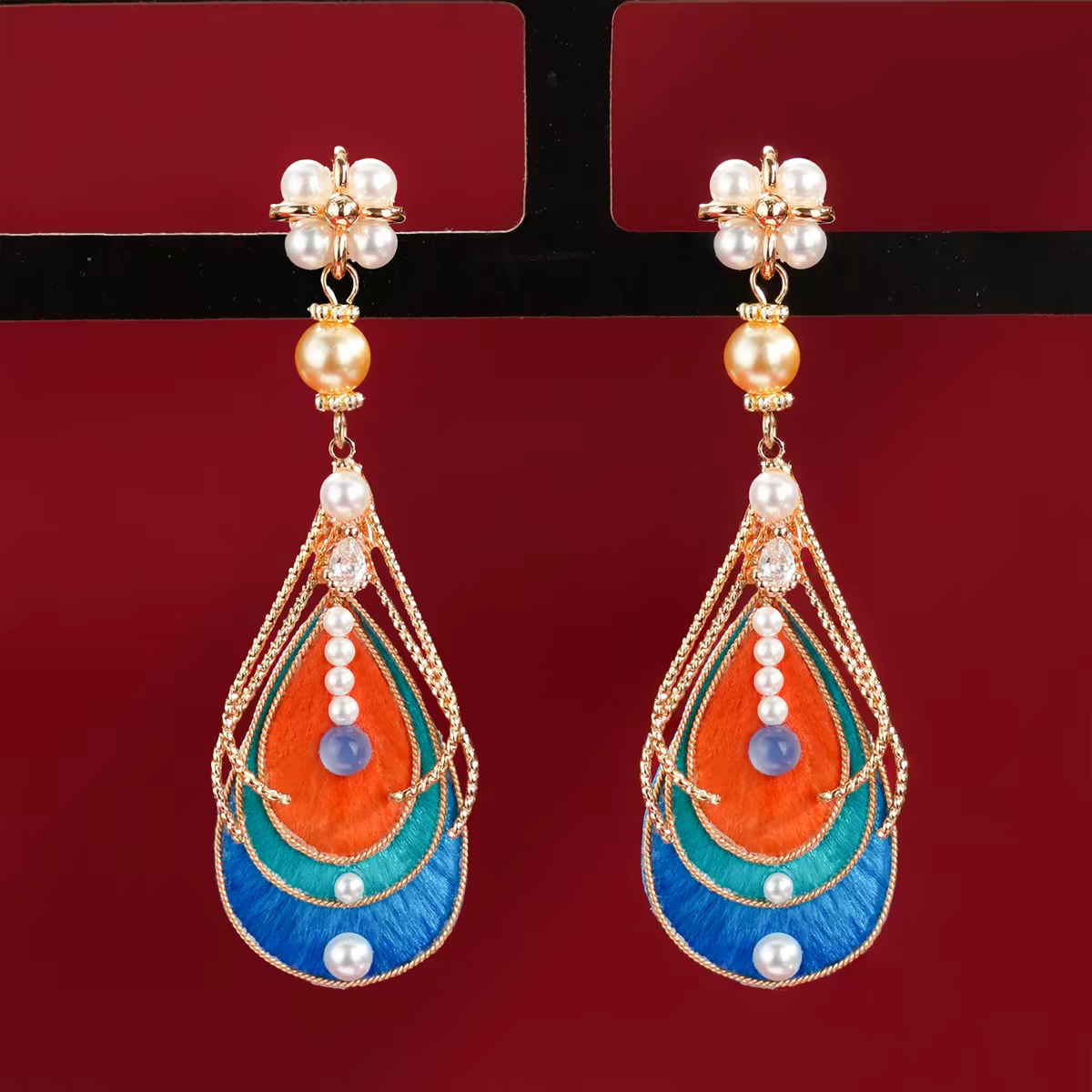Chinese Ronghua Flower Earrings | Traditional Chinese Handmade Floral Earrings | Elegant Cultural Gift