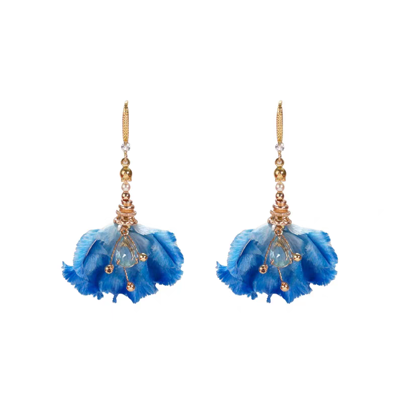 Chinese Ronghua Flower Earrings | Traditional Chinese Handmade Floral Earrings | Elegant Cultural Gift