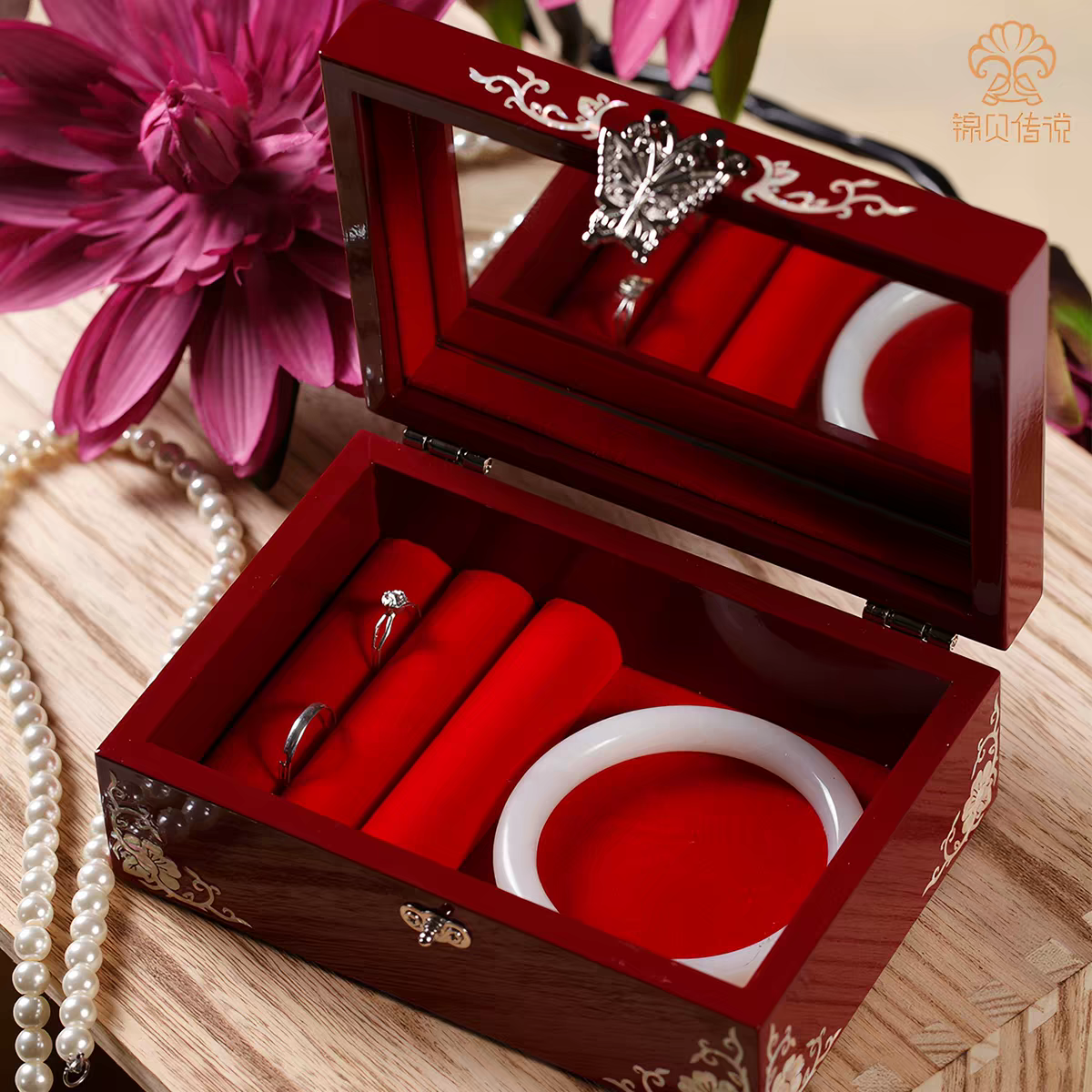 Mother-of-Pearl Lacquer Jewelry Box – Traditional Chinese Bridal Gift, Wedding Dowry Chest
