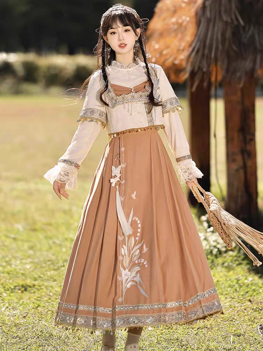 Modernized Hanfu-inspired dress with Chinese motifs
