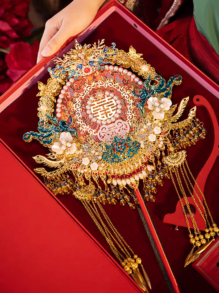 Double Happiness Wedding Fan – Traditional Chinese Bridal Fan, Perfect for Gifting