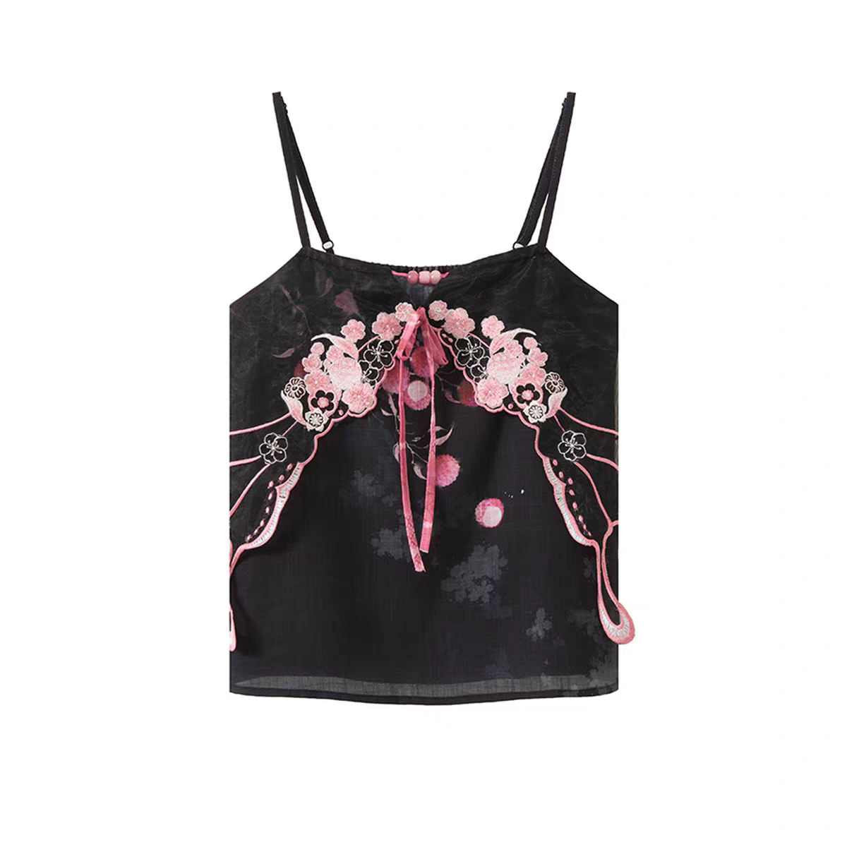 Summer Sweet & Cool Chinese-Style Short-Sleeve Top + Embroidered Cami + Lantern Pants Set