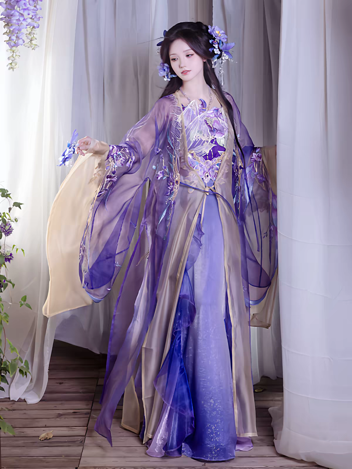 Song-Style Hanfu Women's Set – Heavy Embroidered Large-Sleeve Robe, Camisole & High-Waist Pleated Skirt