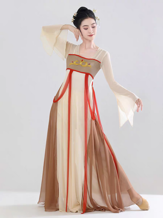 古典舞蹈服女飘逸古风纱衣练功服中国舞长款连衣裙汉唐舞蹈演出服S-4XL
