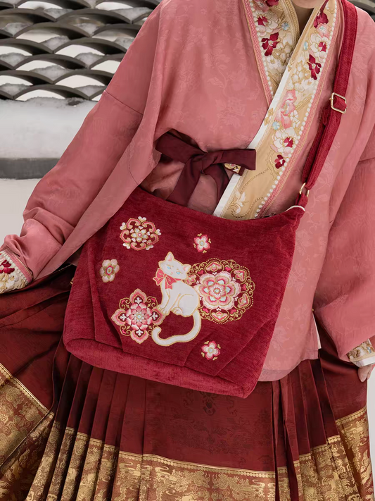Sac bandoulière chaton en peluche rouge – Nouvelle ambiance chinoise, parfait pour le Festival du Printemps