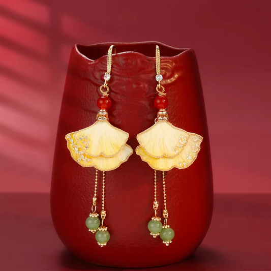 Chinese Ronghua Flower Earrings | Traditional Chinese Handmade Floral Earrings | Elegant Cultural Gift