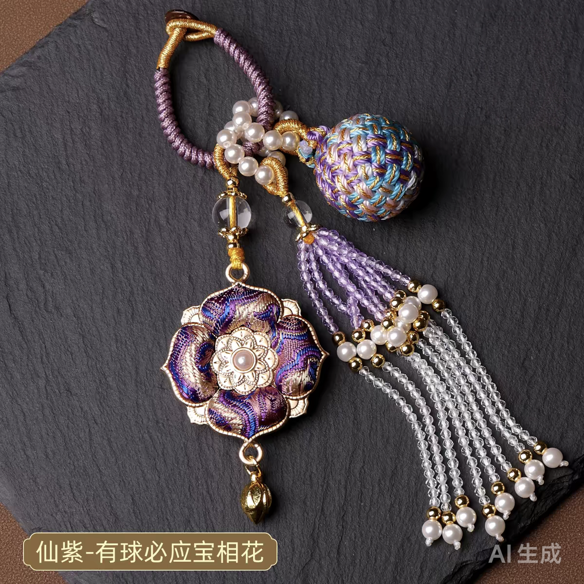 Song Brocade Treasure Flower Tassel Pendant – Chinese Silk Car Hanging, Keychain & Bag Charm