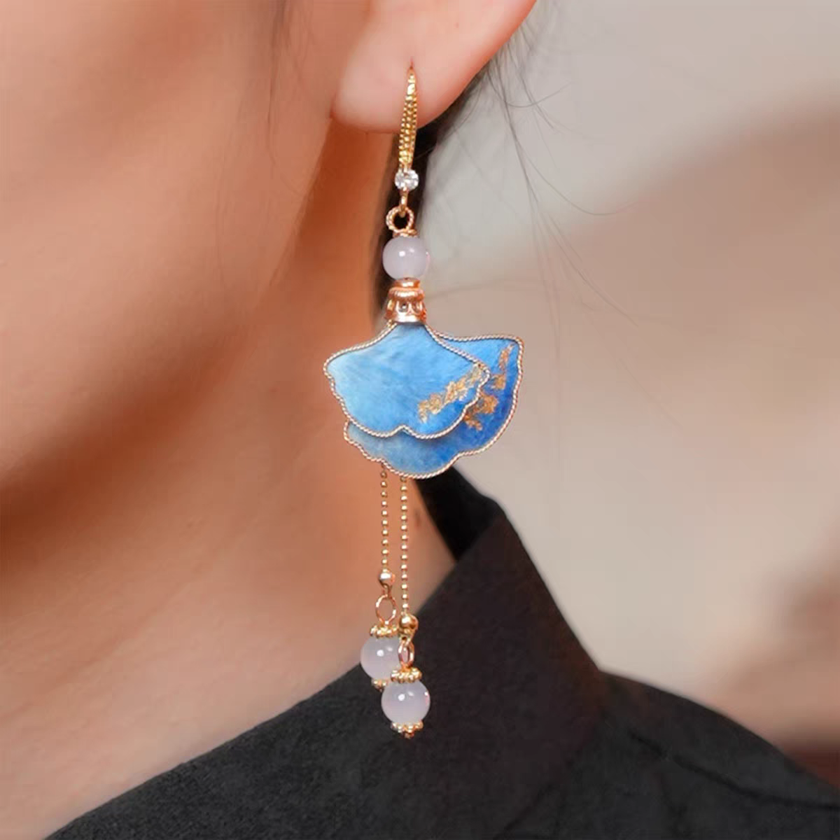 Chinese Ronghua Flower Earrings | Traditional Chinese Handmade Floral Earrings | Elegant Cultural Gift