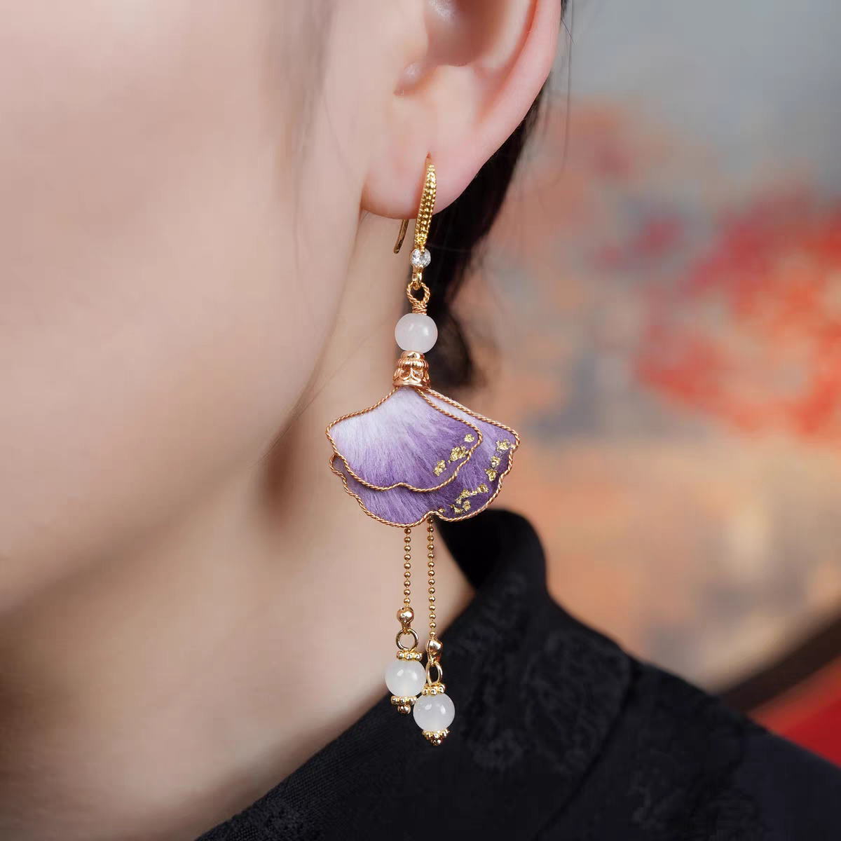 Chinese Ronghua Flower Earrings | Traditional Chinese Handmade Floral Earrings | Elegant Cultural Gift