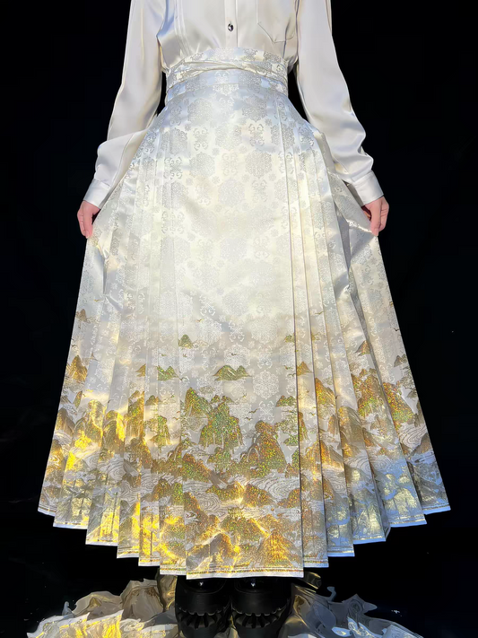 Heavy Embroidery Traditional Hanfu Mamian Skirt – Gold‑Woven Brocade (Single Skirt)