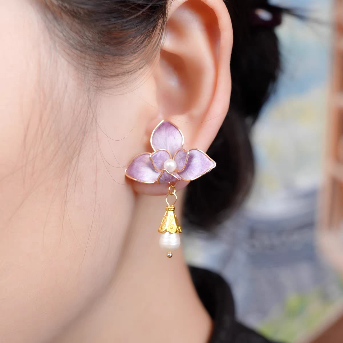 Chinese Ronghua Flower Earrings | Traditional Chinese Handmade Floral Earrings | Elegant Cultural Gift