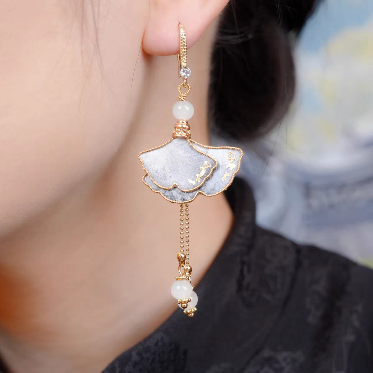 Pendientes de flores Ronghua chinos | Pendientes florales chinos tradicionales hechos a mano | Elegante regalo cultural